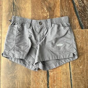 Aftco fishing shorts women’s size 2 gray. nylon 3” inseam.